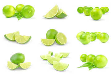 Set of limes on white