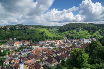 Fototapeta na wymiar Pottenstein, view from the castle, little Switzerland, Franconia, Bavaria, Germany