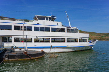 Excursion boat trip on the Rhine near Bingen Ruedesheim in the world cultural heritage middle Rhine valley