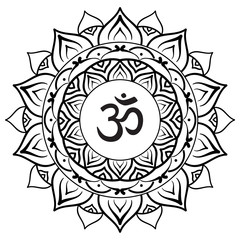 Om symbol with hand drawn mandala.