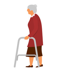 Abstract vector image with image of a walker handicapped and the old lady on a white background