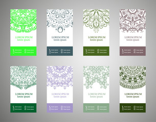 Fototapeta na wymiar flyer, flyer, cover, pattern mandala. Oriental motif. Hand painted texture background. Set wedding invitations, postcards and business card templates. Decorative card design printing. Vector. EPS 10