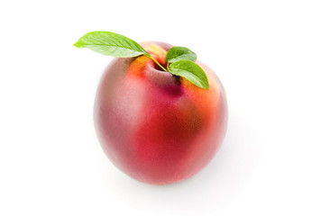 Nectarine with leaves isolated