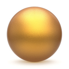 Sphere round button ball golden basic matted yellow circle geometric shape solid figure simple minimalistic atom single drop object blank balloon badge design element. 3D illustration isolated
