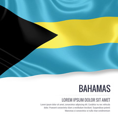 Fototapeta premium Silky flag of Bahamas waving on an isolated white background with the white text area for your advert message. 3D rendering.