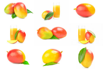Group of mango red close-up isolated on white background