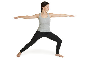 Fototapeta premium Yoga woman grey Position Varabhadrasana_front