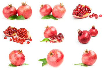 Collage of pomegranates on a white background. Clipping path