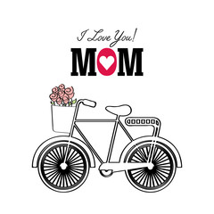 happy Mothers day card with bicycle icon over white background. colorful design. vector illustration