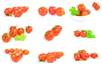 Collage of tomatoes isolated on a white cutout
