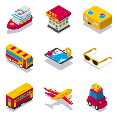 Set of isometric travel icons