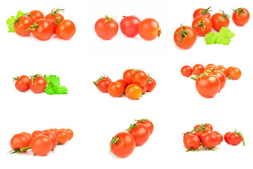 Collage of tomatoes cherry isolated on white