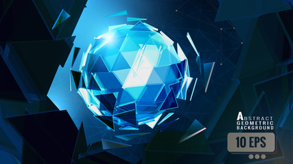 Abstract triangle sphere combine on polygonal BG