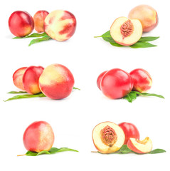Collage of fresh peaches fruits