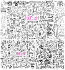 Hand drawn food elements. Set for menu decoration. 