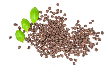 Pile of roasted coffee beans isolated on a white background cutout