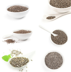 Collection of chia seeds over a white background