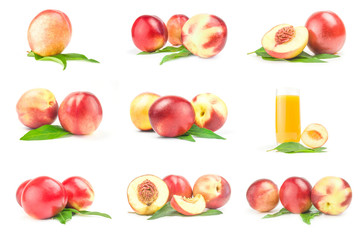 Set of juicy ripe peaches on a white background clipping path