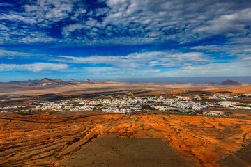 Fototapeta na wymiar View of the countryside and the town Teguise on Lanzarote