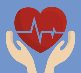 hand with cardio heart icon over blue background. colorful design. vector illustration