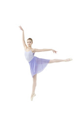 Actress Russian Ballet performs complex dance elements on a white background