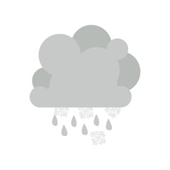monochrome cumulus cloud with snowflakes and raindrops vector illustration