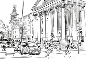 London city hand drawn. Business center. Vector illustration
