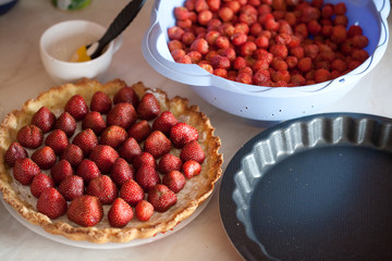 Baking sweet strawberry cake pie tart