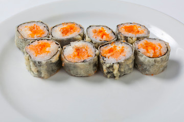 Tempura Rolls on the white plate. Japanese cuisine