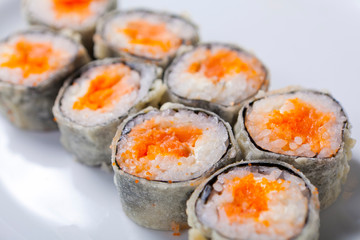 Tempura Rolls on the white plate. Japanese cuisine