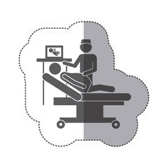 sticker monochrome silhouette pregnant woman with obstetrician vector illustration