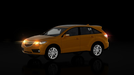 Fototapeta na wymiar Generic orange SUV car on black background, front view