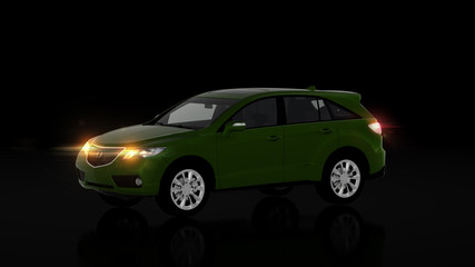 Fototapeta na wymiar Generic green SUV car on black background, front view