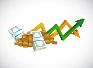 Obraz premium coins and bills business arrow chart