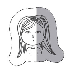 sticker silhouette half body caricature boring girl vector illustration