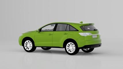 Fototapeta na wymiar Generic green SUV car isolated on white background, back view