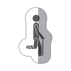 sticker silhouette pictogram bandaged leg patient vector illustration