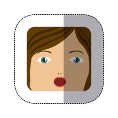 sticker cartoon human female face surprised vector illustration