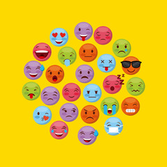 emoticons faces in circle shape over yellow background. vector illustration