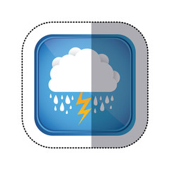 sticker colorful square frame and blue background with cloud with rain and lightning vector illustration