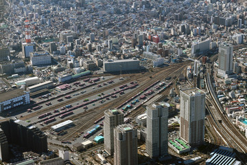 南千住駅付近を空撮