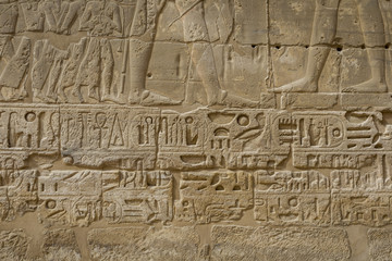 Symbols signs figures of the Pharaohs in Egypt, the wall in Luxor