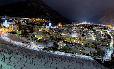 Snow in Chur by night