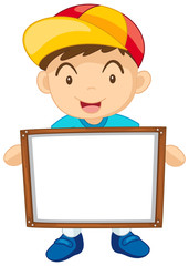 Little boy holding white board