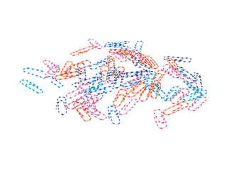 Fototapeta premium Colorful paper clips on white isolated background with sharp focus