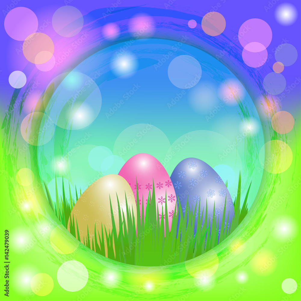 Canvas Prints easter eggs in green grass. blurred background. vector