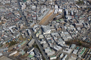 東急田園都市線の梶が谷駅付近を空撮
