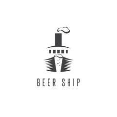 negative space vector concept of beer and ship