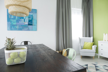 Room with wood dining table