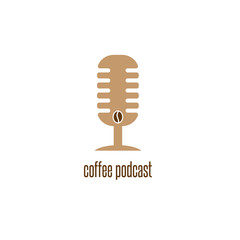 coffee podcast with microphone and bean vector design template